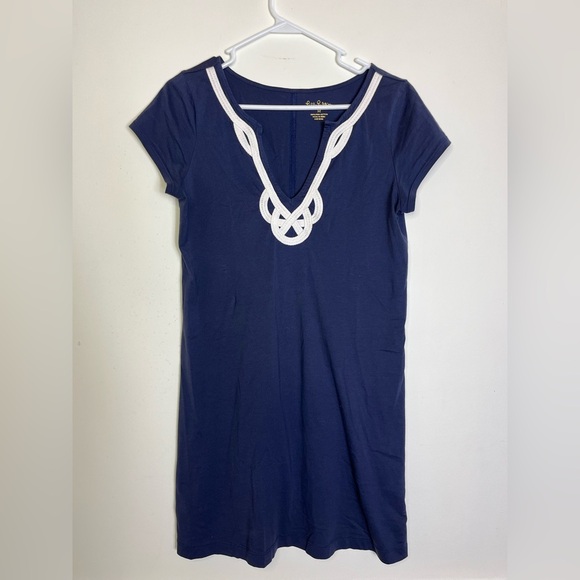 Lilly Pulitzer Pima Cotton Dress M Navy Rope Embroidery Nautical Preppy Vacation - Picture 8 of 11